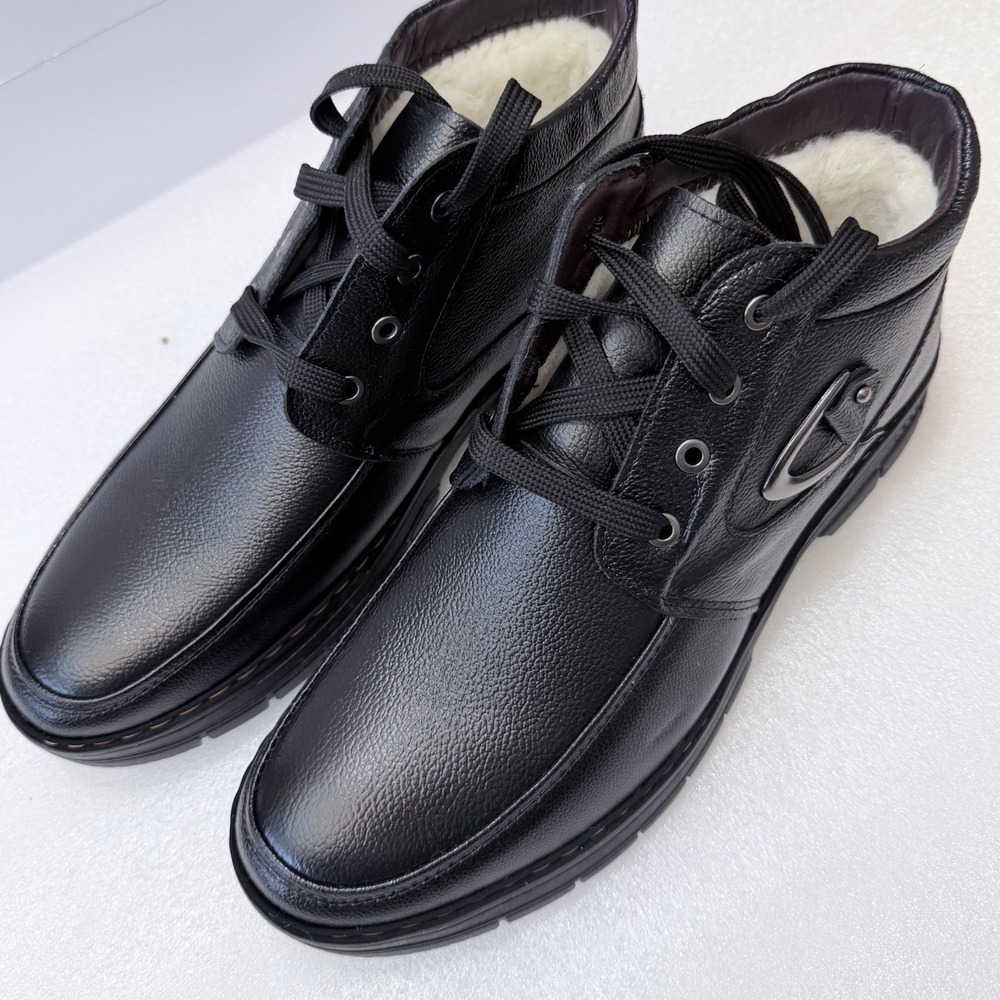 Mens Black Faux Leather Winter Lined Lace Up Ankle Boots Size 11 Fashion - Picture 3 of 15